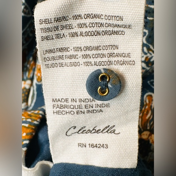 Cleobella Lydia Blue Gold Organic Cotton Flutter Sleeve Mini Babydoll Dress - Picture 13 of 16